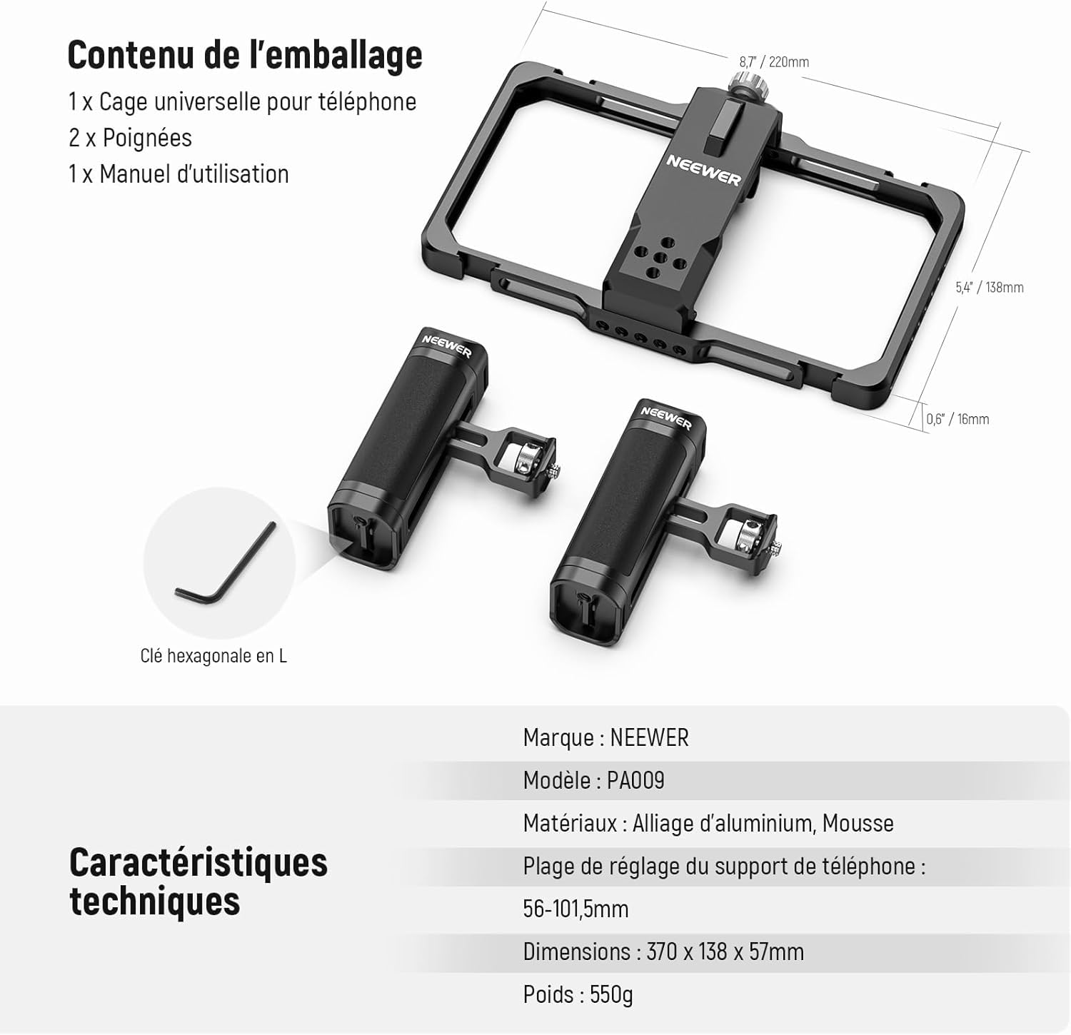 NEEWER Kit de vlogging pour téléphone amélioré, stabilisateur vidéo avec Double poignée, Fente Micro sans Fil pour Tiktok/Youtube, Compatible avec SmallRig iPhone 16 15 14 13 Pro Max Galaxy S23, PA009