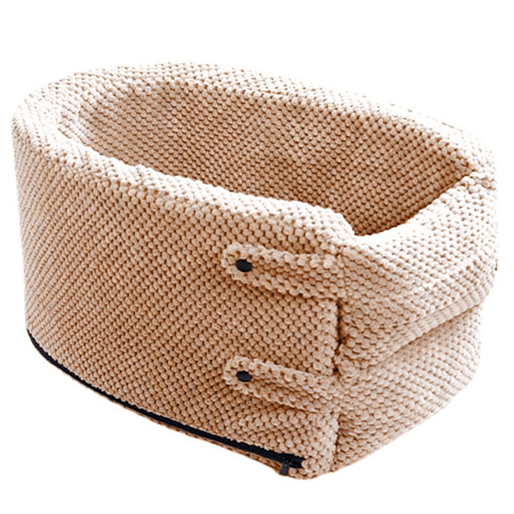 Portable Center Console Dogs Cats Car Bed, Pet Booster Seat, Comfortable Pet Armrest Car Seat, Coral Velvet Travel Pet Console Seat - Brown