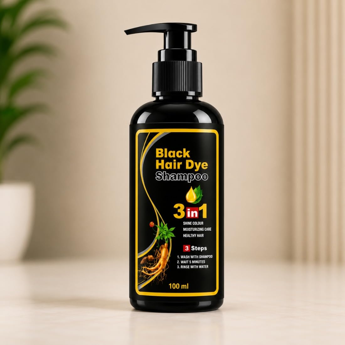 Black Hair Dye Shampoo 100ml | 3-in-1 Hair Color Shampoo for Men & Women | Natural Black | Grey Hair Coverage | Herbal Formula | Pack of 1-image-23