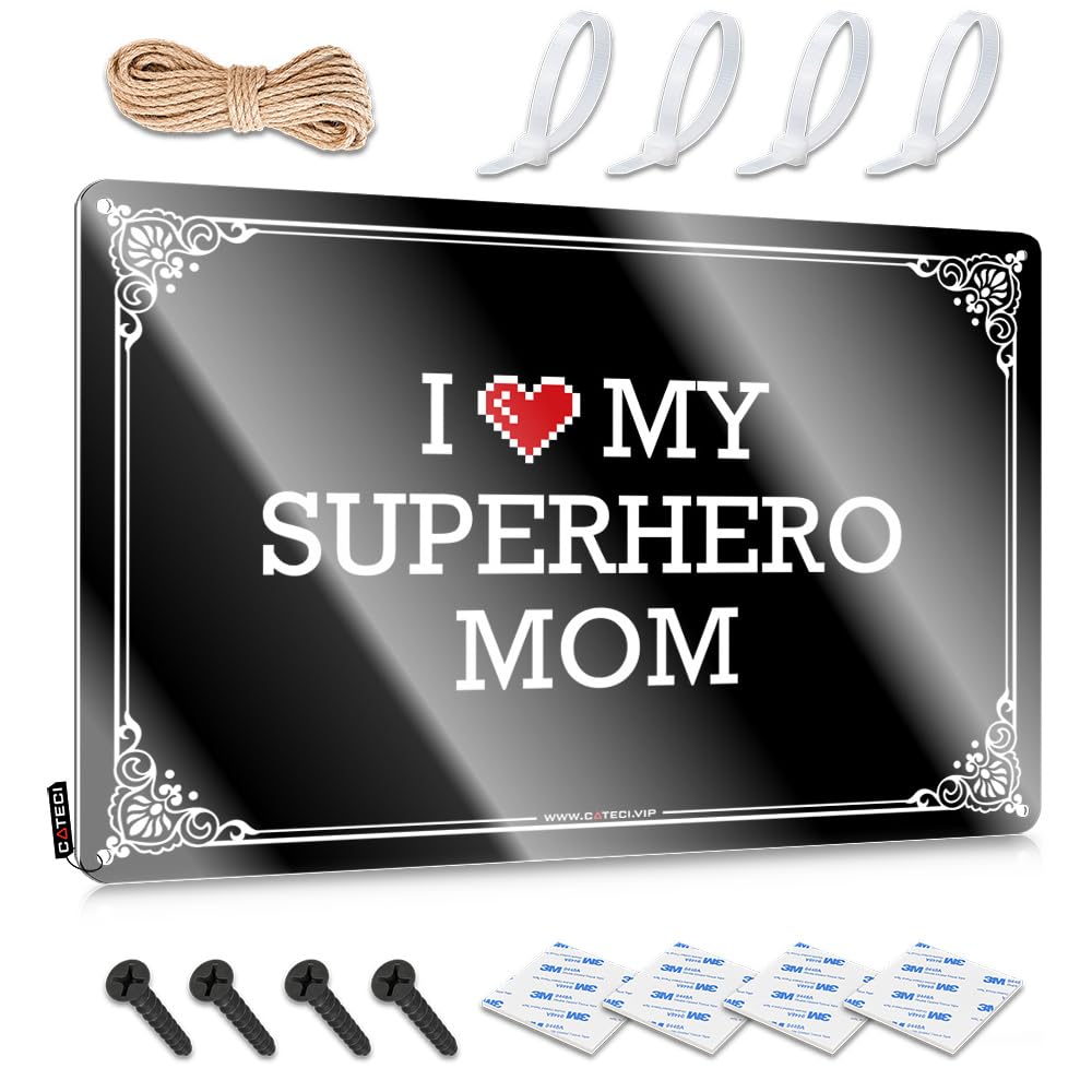 Tin Metal Decor Backyard Bar Decor Wall Art - I Love My Superhero Mom Accessory Hippie Retro Style Decoration For Yard(30X40CM)
