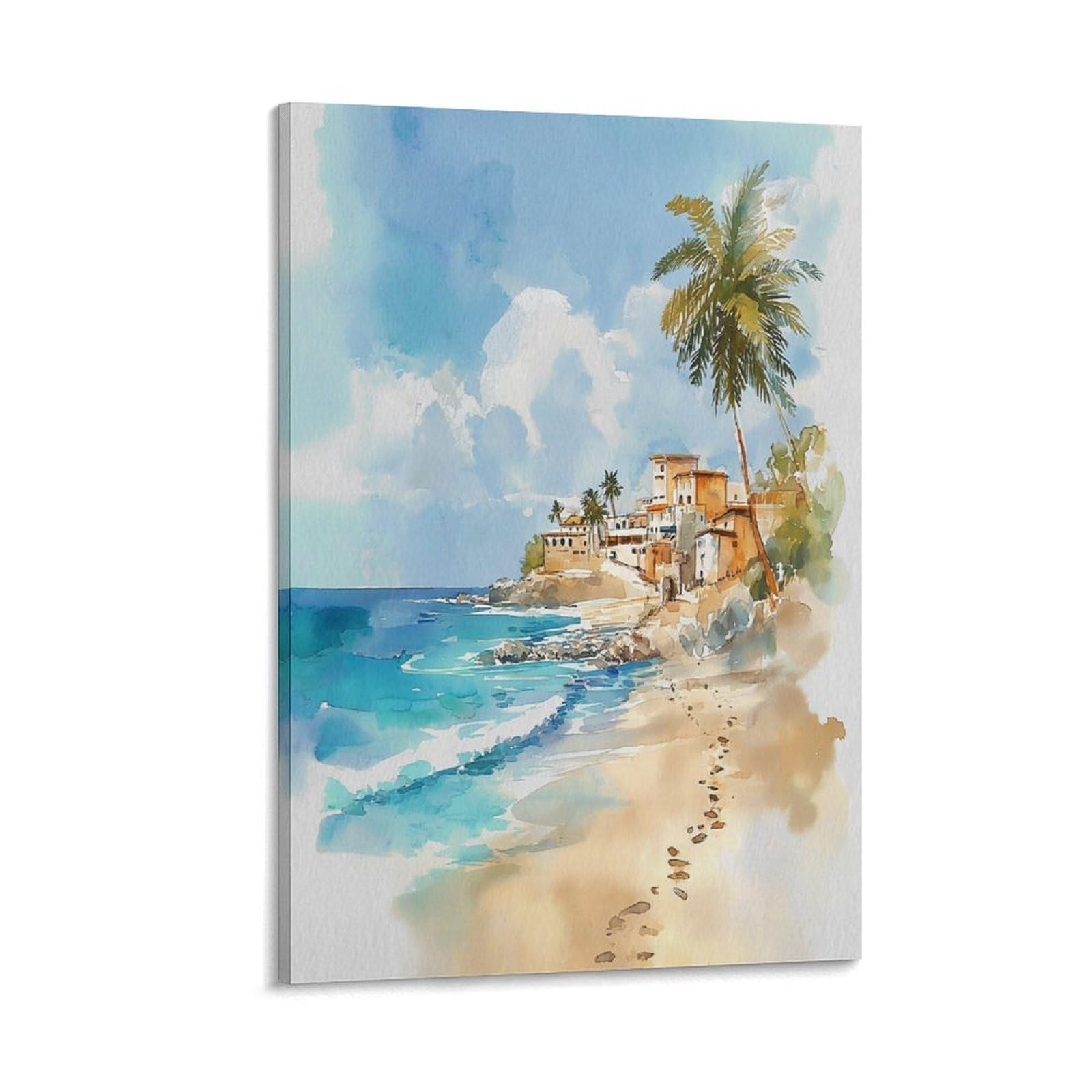 XWYMXZ Playa Del Coastal Mexico 20x30inch(50x75cm) Vintage Travel Poster Watercolor Canvas Art