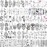 71 Sheets Small Cute Temporary Tattoos For Women Men Hands Neck Finger, Floral Space Moon Fake Long Lasting Tattoos Adults, Lavender Anchor Panda Halloween Snake Dragon Tiger Lion Animals Tattoos