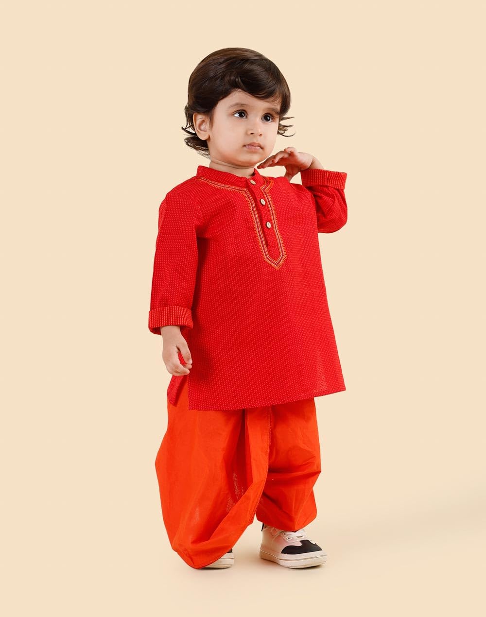 Fabindia Red Cotton 2Pc Dhoti Set 1