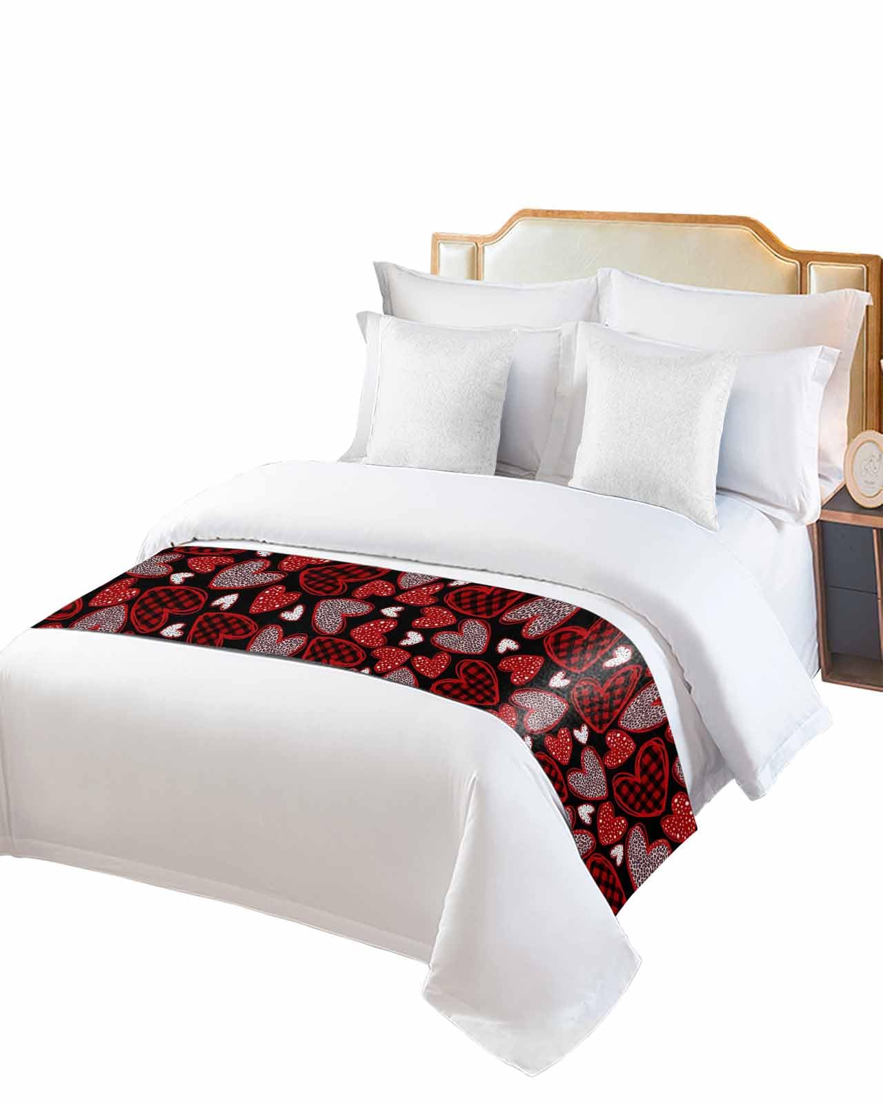 Smile Sunflower Bed Runner Scarf Valentines Day Red Love Patch Black Texture Bedding Scarf Decorative Bed Runners Cover