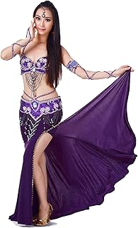 Conjunto de saia de dança do ventre feminino traje de dança do ventre sutiã cinto saia roupas de dança, conjuntos de desempenho de dança do ventre frisados à mão para fitness, esportes, dança, yangk