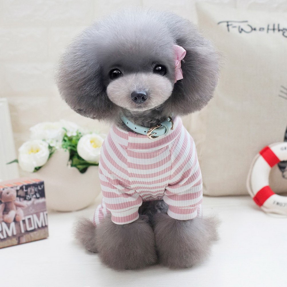 ZUNEA Stripe Pigiama per cani di piccola taglia Cotton Puppy Tuta Felpe Abiti Cosy Soft Leisure Autunno Pet Cat Doggy Apparel Rosa L