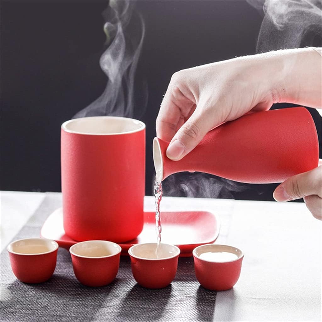 Wine Pot Ceramic Sake Pot Cup Set Black Pottery Liquor Flask Wine Bottle Cups Tray Home Supplies(white-Dinosaur Doodle4)