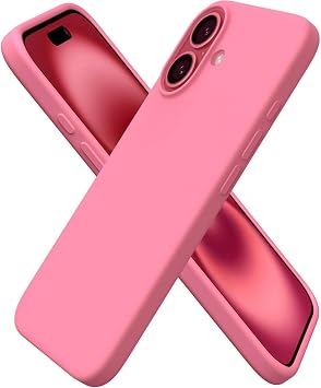 URUCHI iPhone 16 ile Uyumlu Kılıf, İçi Kadife Kaplamalı İnce Sıvı Silikon Tam Koruma Yumuşak Jel Silikon Kapak, Pembe