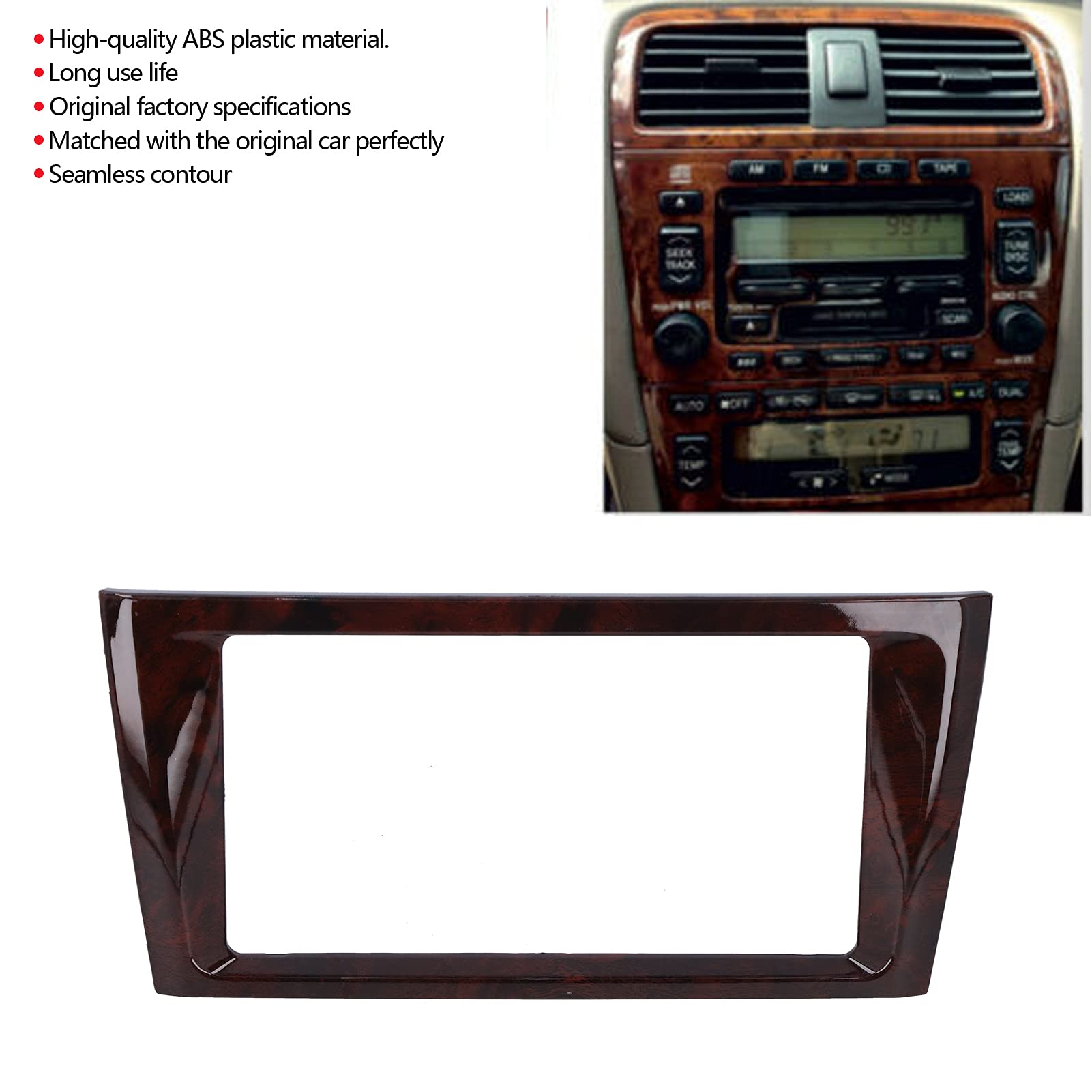 Fydun Double DIN Installation Dash, Mahogany ABS 2 Din Stereo Audio Fascia Panel Car Stereo Frame for Avalon 2000?2004