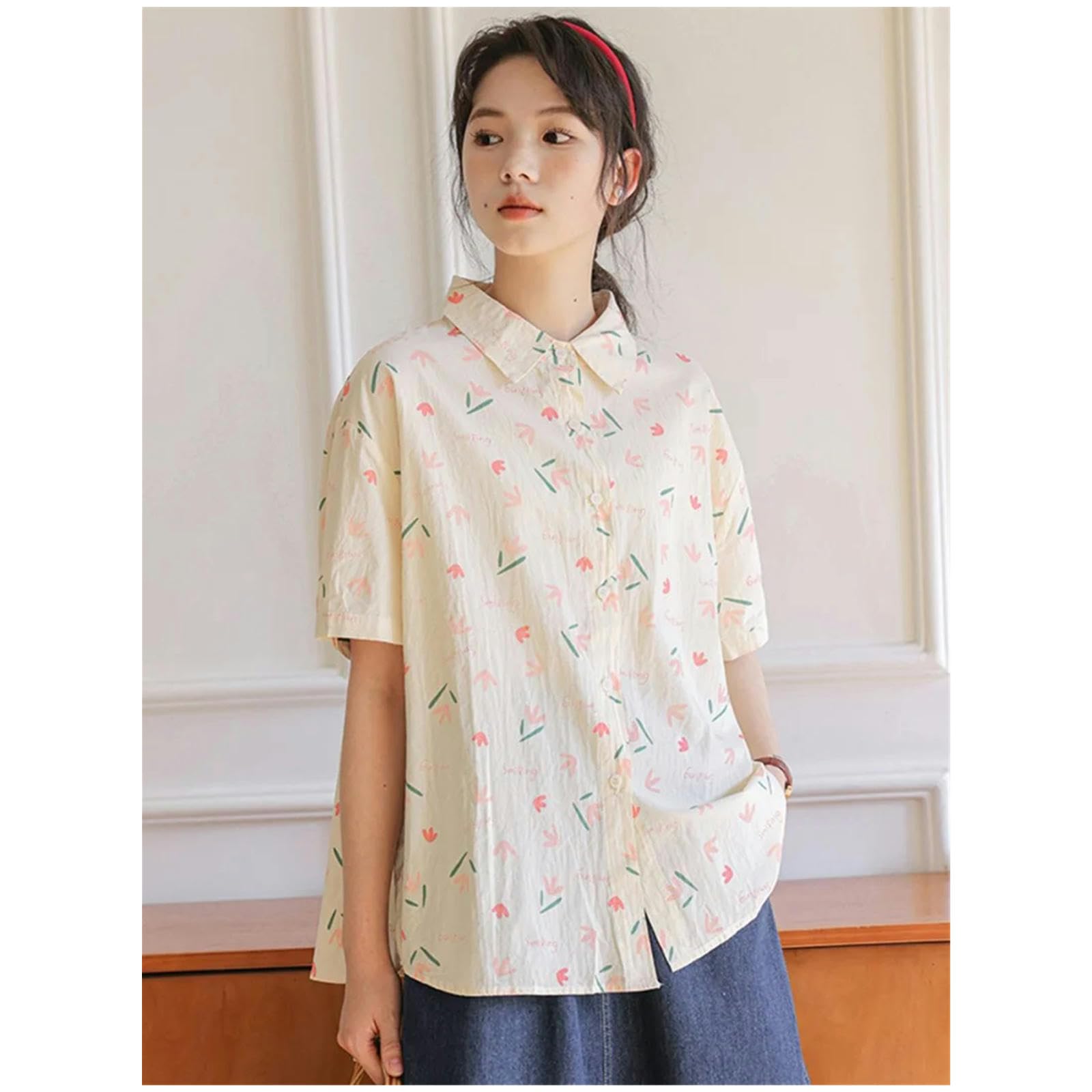 t Shirt Camicia A Maniche Corte Stampata per Donne Elegante Camicetta di Chiffon per Donna Camicia da Donna Summer Casht Shirt