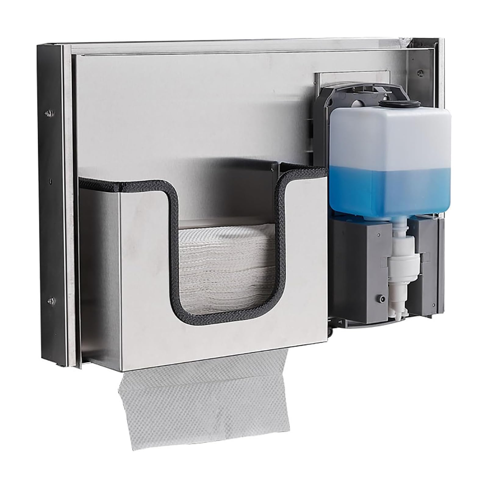 Dispenser automatico di sapone con scatola di fazzoletti nascosta, in acciaio inox 304, design salvaspazio per rinnovamento bagno e hotel