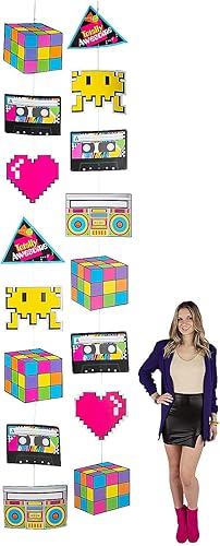 Fun Express Decoraciones colgantes con temática retro y de píxeles de 12 pies de los años 80 - 2 piezas