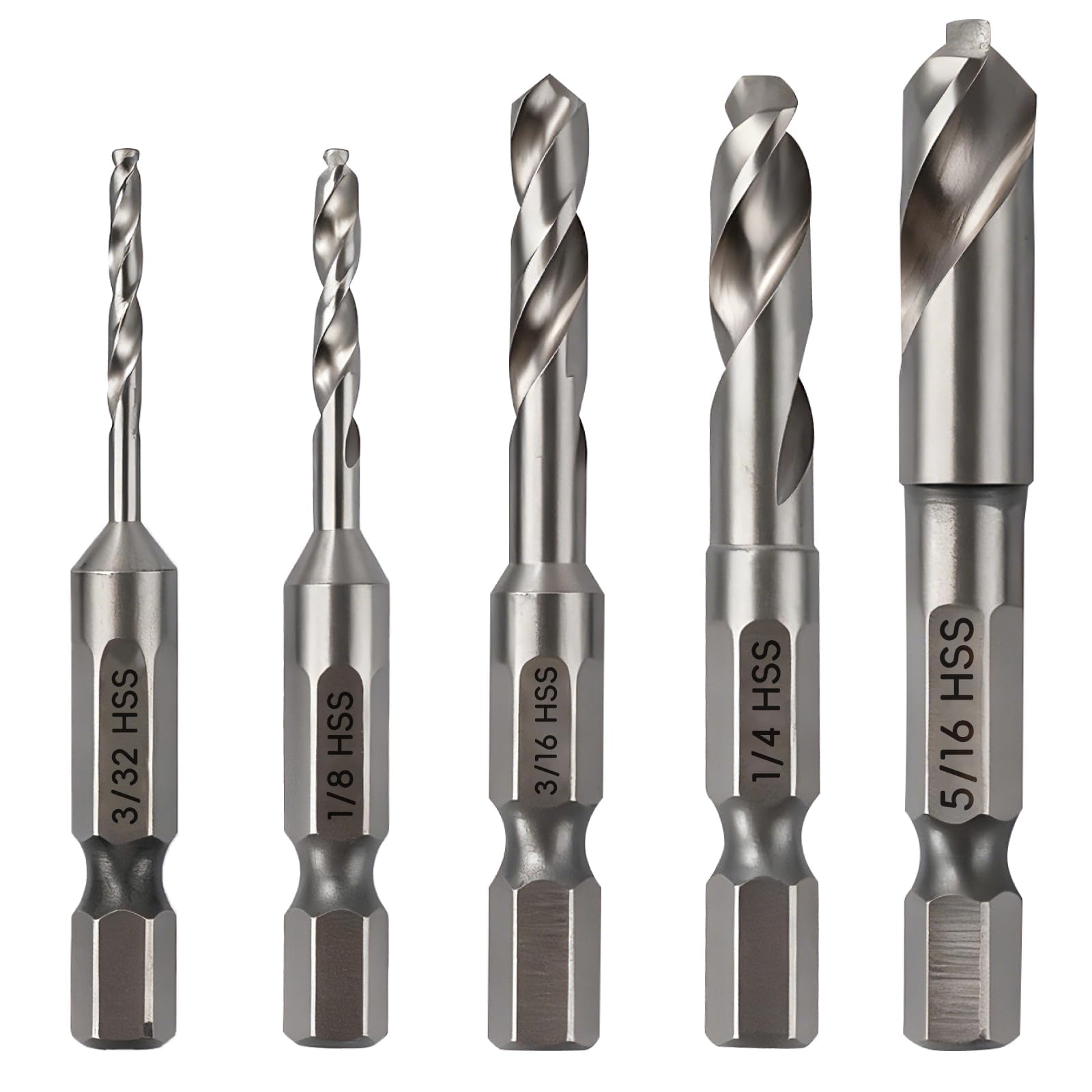 5Pcs Stubby Twist Drill Bits Set, HSS M2 Short Cobalt Bit, Qucik-Change 5/16, 1/4, 3/16, 1/4, 5/16 Drill Bit Set with 1/4" Hex-Shank for Metal, Steel, Right-Angle Drill Attachment, Impart Driver