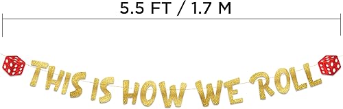 Miniatura 5 de Banner con purpurina con temática de casino This Is How We Roll - Decoraciones de cumpleaños y despedida de soltera de Las Vegas - Guirnalda de