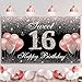 HTDZZI Sweet 16 Birthday Backdrop Banner Rose Gold, Sweet Sixteen Party Decorations, Happy 16th Birthday Decorations for Girls, 16 Year Old Birthday Yard Sign Photo Props Decor Supplies, Fabric