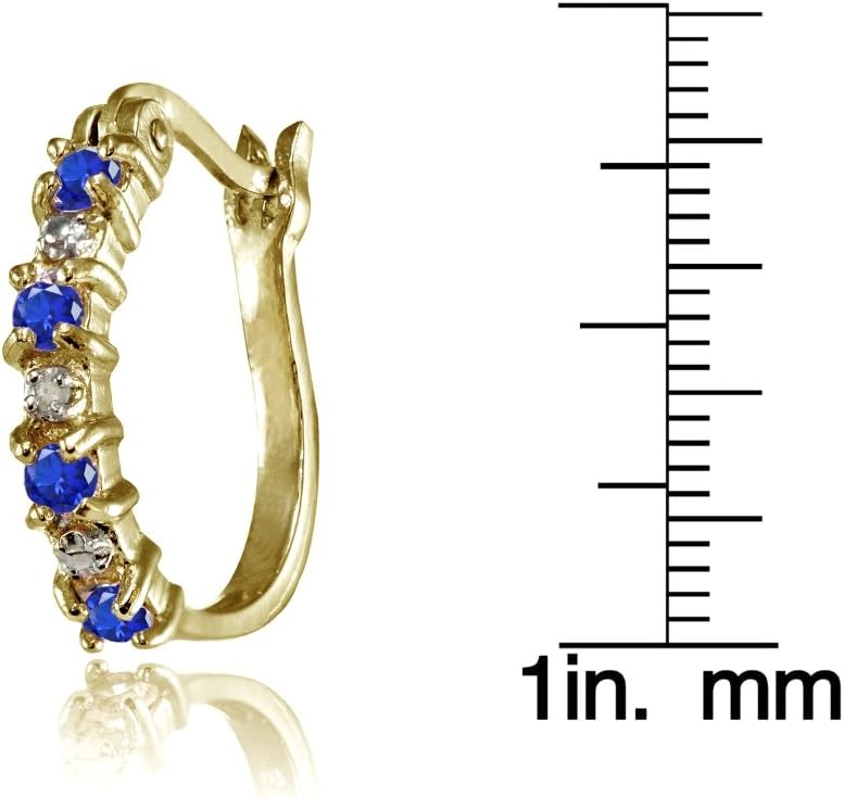 Yellow Gold Flashed Sterling Silver Polished Simulated Gemstone Round Hoop Earrings - Image 3