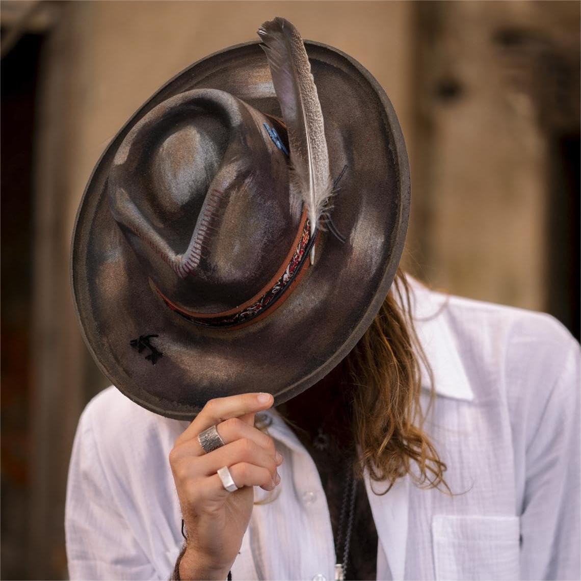 RUEDIGER Vintage Pencil Brim Fedora Hats 100% Wool Felt Hat Panama Rancher Hat with Lightning Logo Handmade Distressed/Burned - Image 8