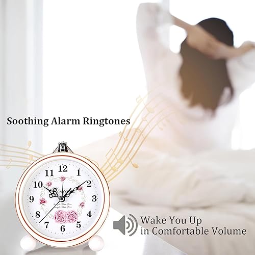 Miniatura 5 de Maxspace Reloj despertador vintage, 5.25 pulgadas, silencioso sin tictac, reloj analógico retro, funciona con pilas, pequeño reloj de escritorio