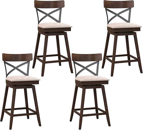 Miniatura 9 de COSTWAY Juego de 2 taburetes de bar, sillas ergonómicas giratorias de altura de mostrador de 25 pulgadas con asiento acolchado, respaldo abierto en