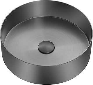 Fossa 15x15x4 Inch Table Top Wash Basin For Bathroom Round Counter Top Wash Basin For Living Room Washbasin Countertop Tabletop 304-grade Stainless Steel Bathroom Kitchen Sink Matte Finish (Black)