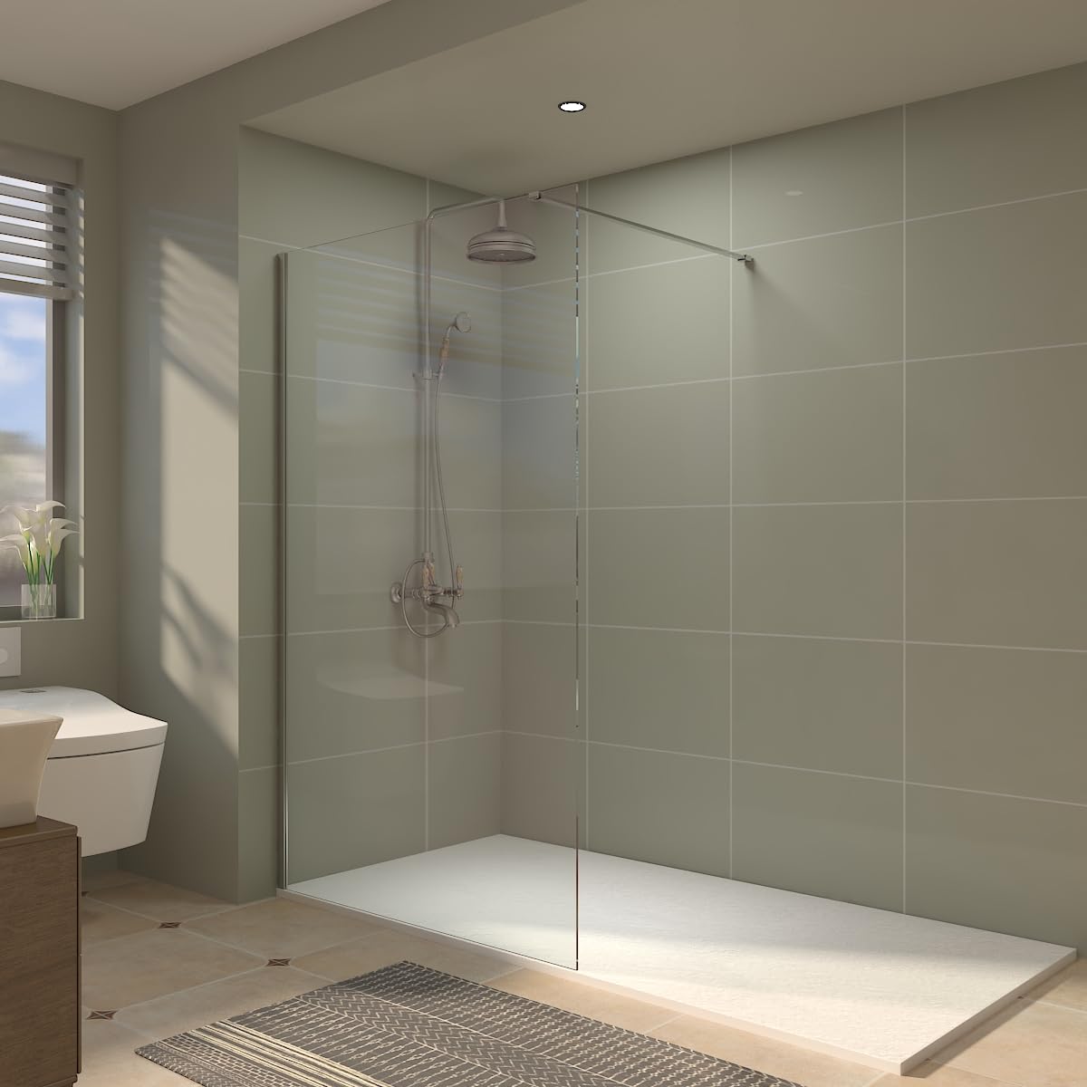 Aquariss 1200mm Chrome Walkin Shower Screen 8mm Safety Clear Shower Glass Door Panel Reversible Easy Clean Wetroom Shower Enclosure Cubicle