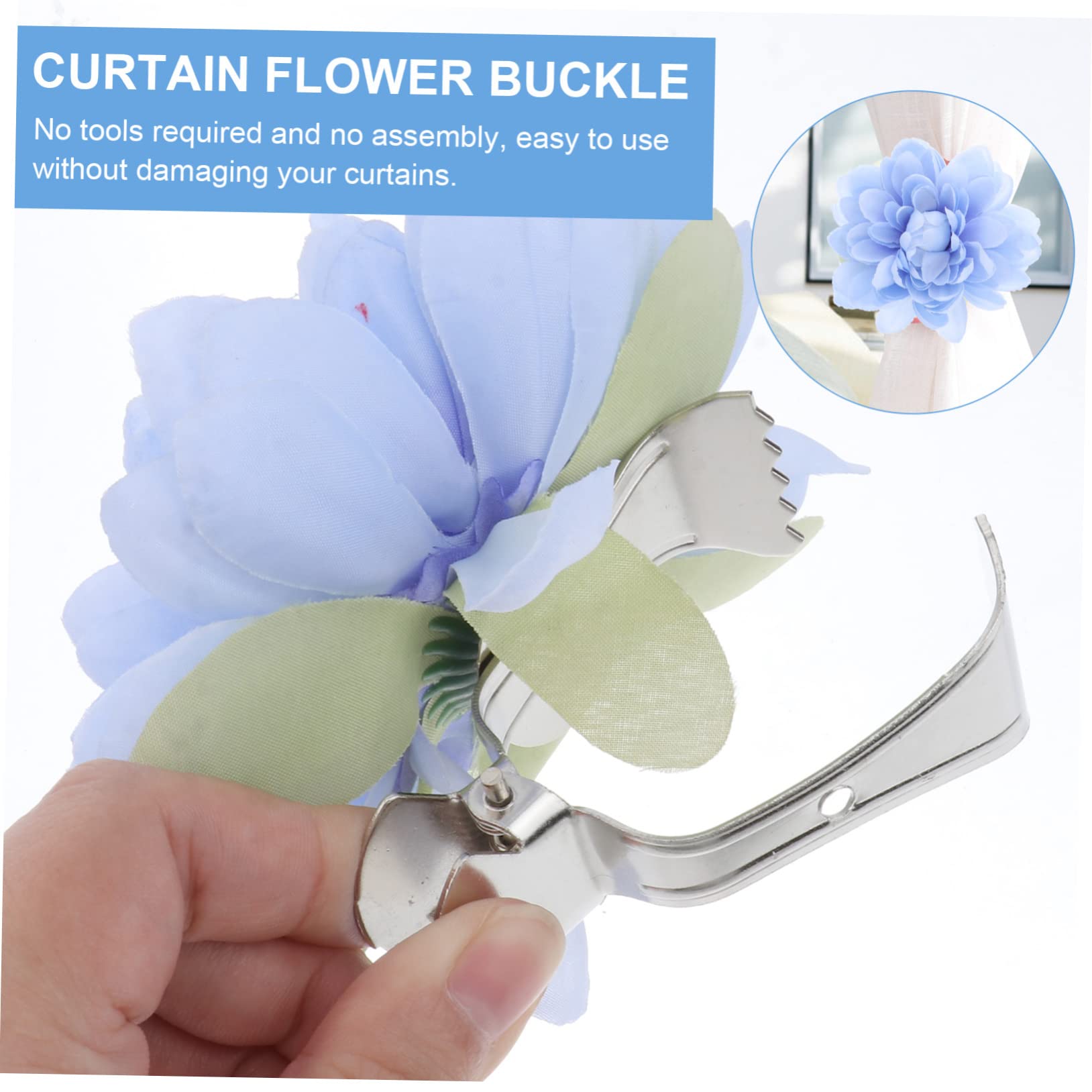DECHOUS Lot De 2 Pince à Rideau à Fleurs Bleue - Clip Fixation Rideaux Plastique Métal, Décoration Élégante Et Pratique