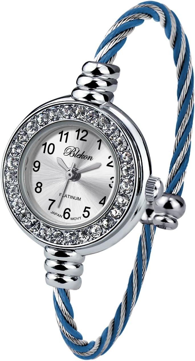 Collections Women's Cuff Watch - Round Analog Display Arabic Numbers 23mm Case Wire Bracelet Watch for Women Elegant Cable Cuff Bangle Wrist Watch