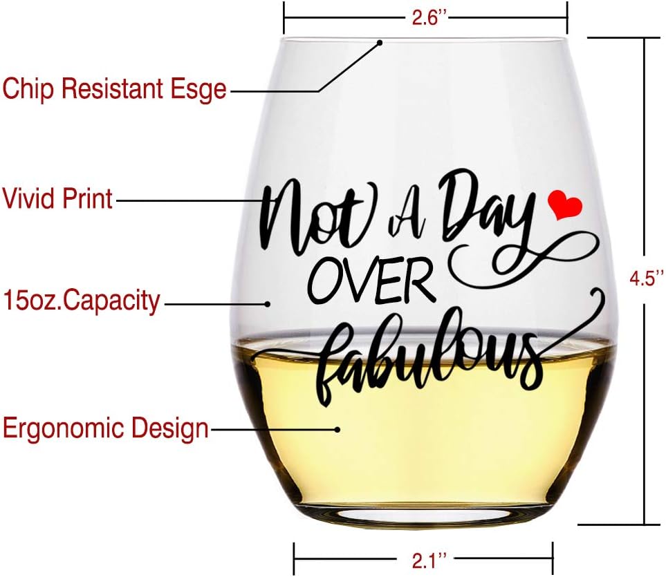 Perfectinsoy Not a Day Over Fabulous, Funny Wine Glass, Best Birthday Gifts,Perfect Birthday, Wedding, Christmas, Mother's Day Gift for Women Friend - Image 2