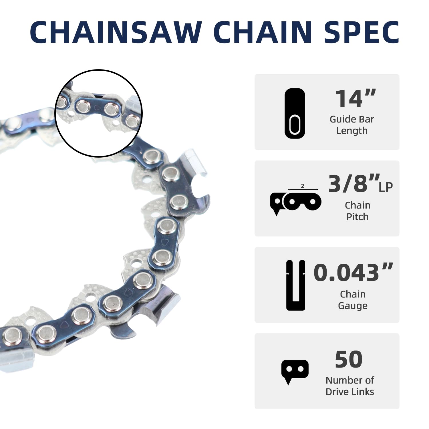Paquete de 3 cadenas de motosierra de 14 pulgadas 3/8 LP .043 pulgadas, 50 eslabones de transmisión para Stihl