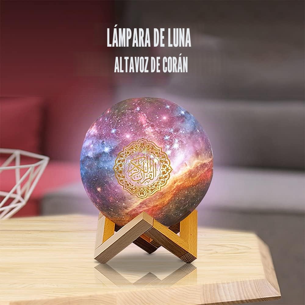 Quran Lámpara de Luna, Altavoz Bluetooth Smart Touch, Luz nocturna 3D, luz de luna 3D, lámpara de noche LED, 7 colores, cambio de color, lámpara de mesita de noche (B)