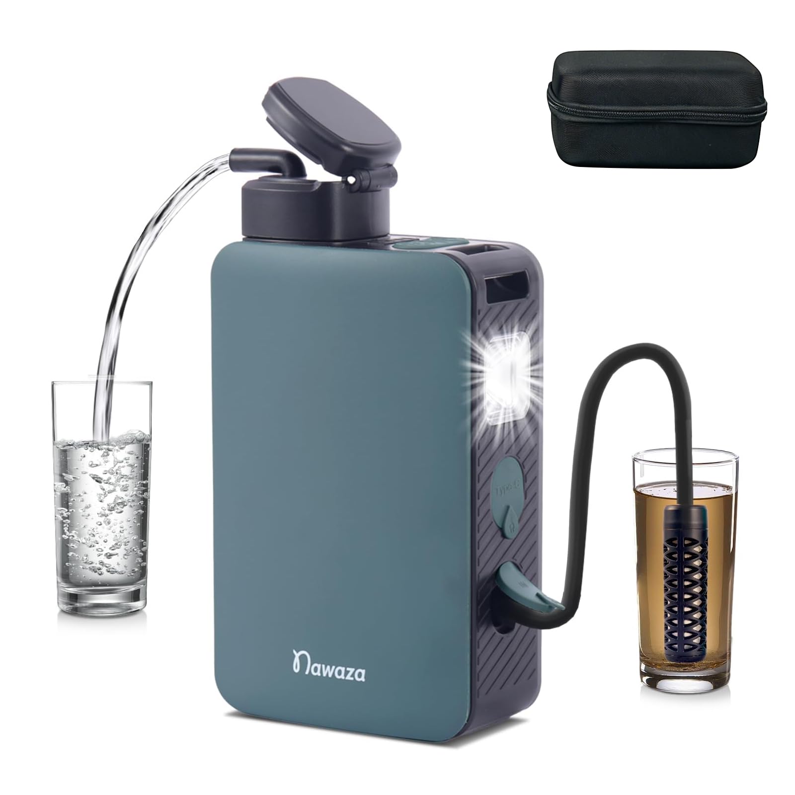 Pompa elettrica portatile con filtro dell'acqua, 0,01 micron, purificatore d'acqua da campeggio all'aperto, sistema di filtrazione dell'acqua, sopravvivenza per escursioni, campeggio, viaggi ed