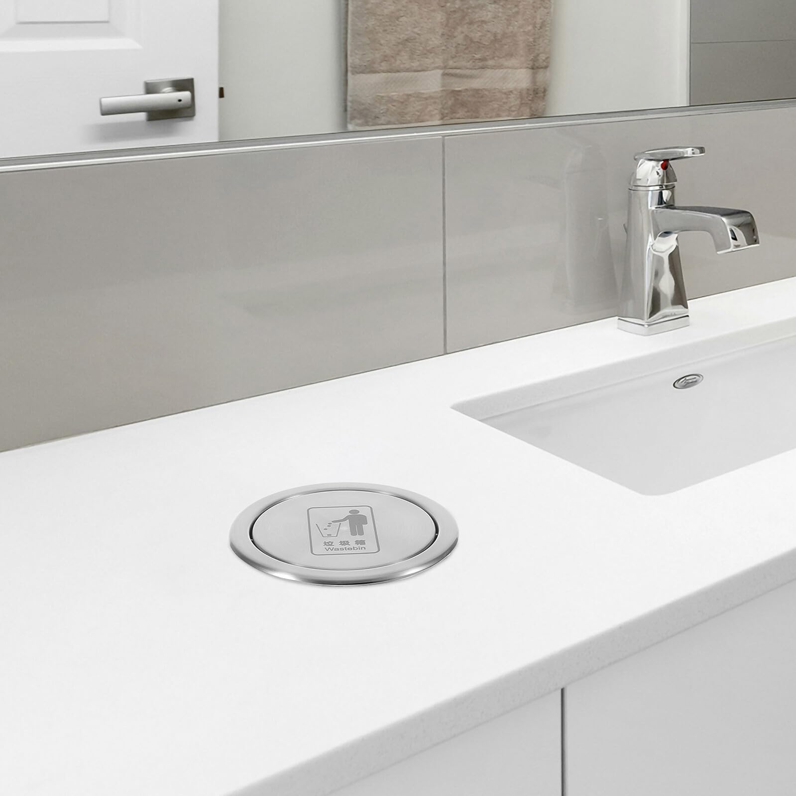 PRETYZOOM Cubo de Basura de Cocina Empotrado de Acero Inoxidable Tapa Giratoria Higiénica, Diseño Redondo Moderno para Cocinas Compactas y Restaurantes