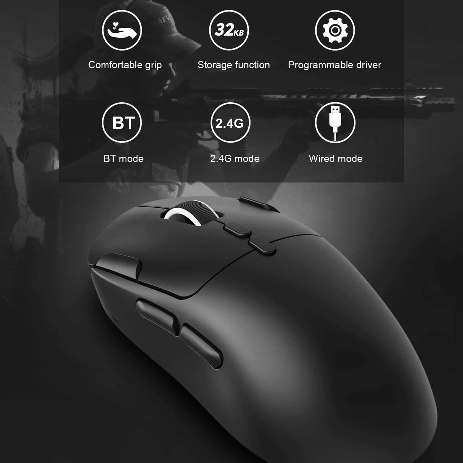 Ratón Ligero para Juegos 58g 3 Modos (Black)