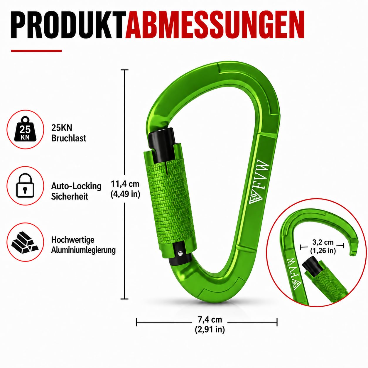 Lot de 5 mousquetons d'escalade, certifiés UIAA 25 KN, verrouillage automatique, pour hamac, balançoire, laisse et harnais, camping, randonnée et utilité (vert)