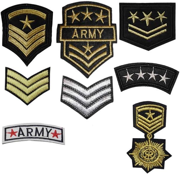 SET of 8 Iron on/Sew On Army Embroidered Patch Applique military Embroidery Motif officer transfer
