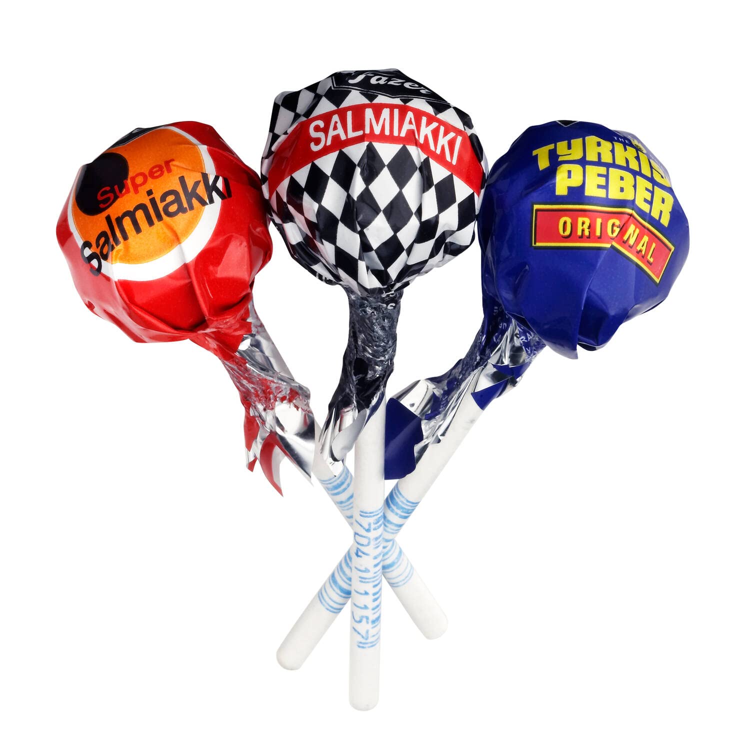 Salmiakki Lollipops und Lakritz Lolly Mix - Salmiak Lutscher Großpackung, Einzeln Verpackt Lollis in Groß XXL Box 1,35 kg von Fazer (150 stck)