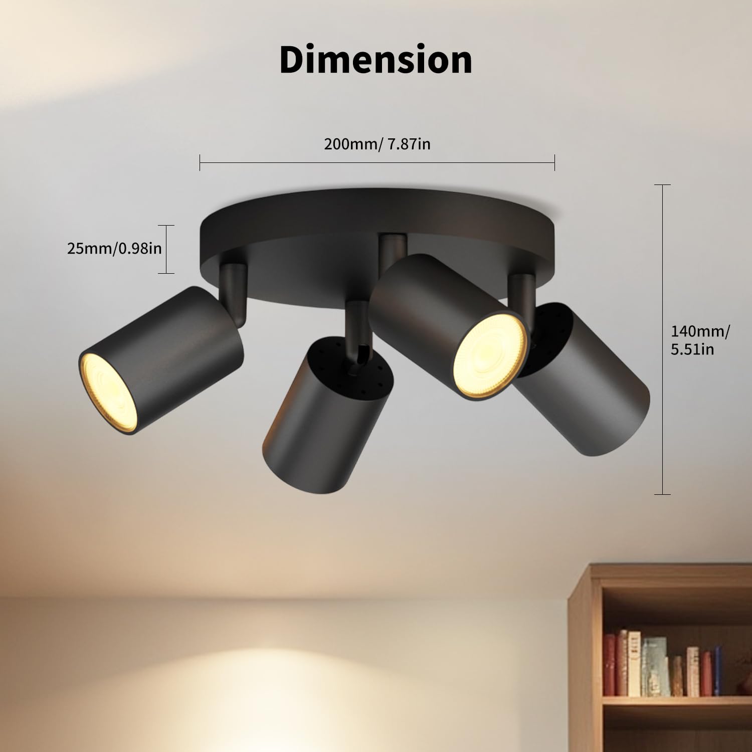 LVWIT GU10 Circular Ceiling Light,Kitchen Lights Ceiling,Black Light Fittings Ceilings,4 Way Ceiling Spotlight Fitting,GU10 Base Spot Lights for Kitchen Lounge Bedroom Dining Room(Bulb Not Included) - Image 4