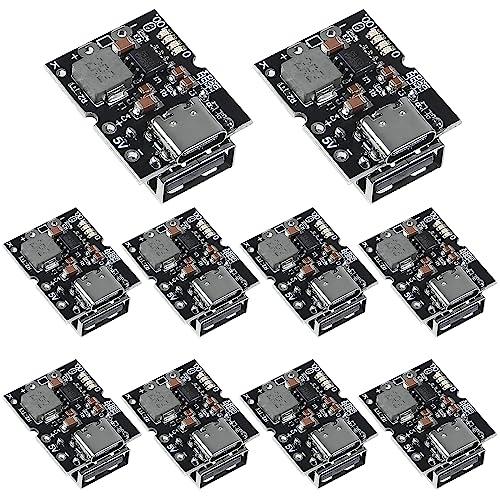 DWEII Type-C USB 5V 2A �u�[�X�g�R���o�[�^�[ �X�e�b�v�A�b�v�d�����W���[�� ���`�E���o�b�e���[�[�d�ی�{�[�h LED�f�B�X�v���C USB DIY�[�d��p (USB�͗n��) 10��