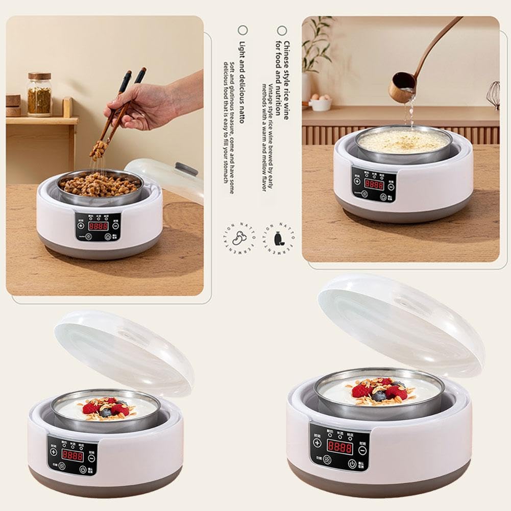 Ainiupi Yoghurtmaker machine met temperatuurregeling, yoghurtmachine met instelbare temperatuur- en tijdregeling, multifunctionele elektrische yoghurtmachine voor het maken van yoghurt/natto/rijstwijn