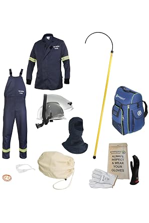 Enespro Premium 12 Cal Short Coat and Bibs EV Hazard Kit, Hybrid Electric Vehicle High Voltage Safety Kit, Glove Size 10, Large