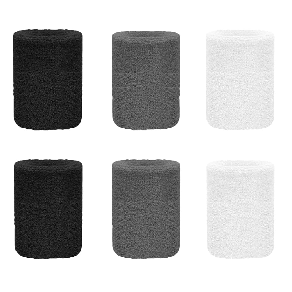 YFTRFR 6 Pcs Sweat Wristbands, Soft Protect Sweat-Absorbing Elastic Stretchable Bands Polyester Strip for Basketball, Gym, Tennis, Soccer, Running, Handball and Gymnastics(3 color)