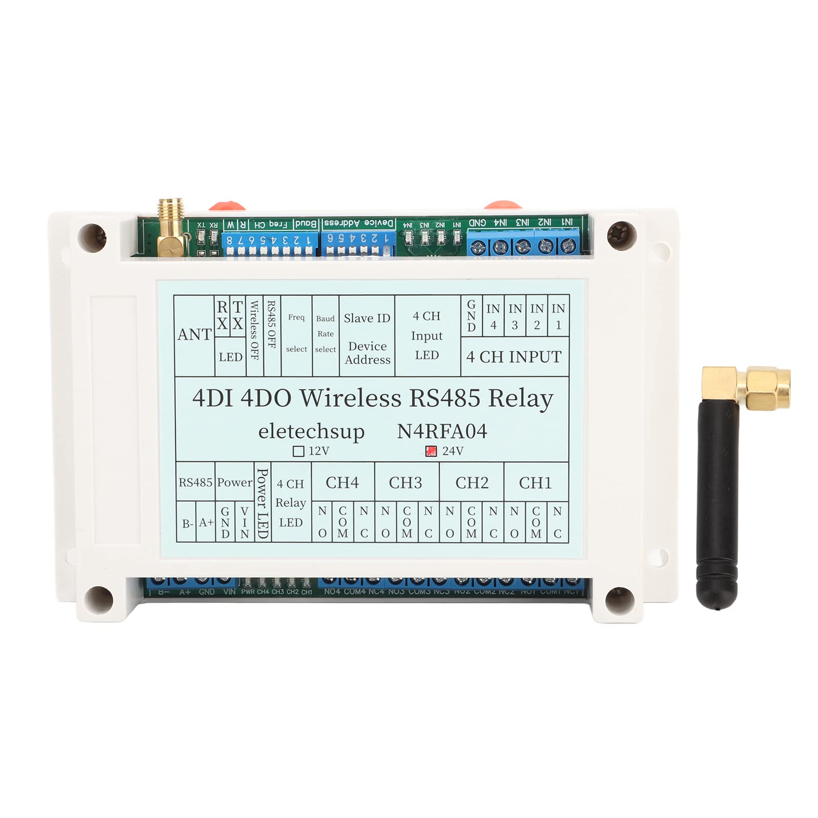 Modulo Relè Wireless con 4 Ingressi/uscite, Ricevitore Trasmettitore RS485,Inclusa - Controlla Facilmente I Tuoi Dispositivi da Remoto(24 V)