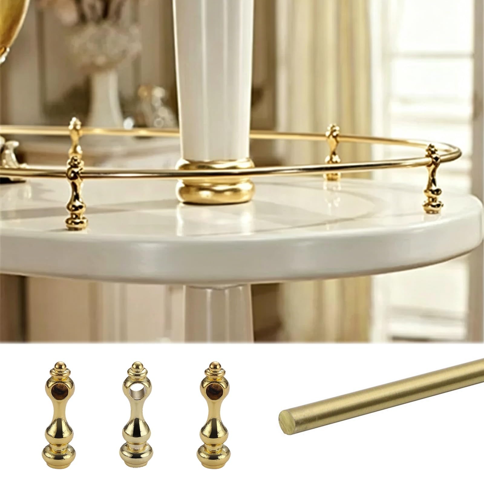 ERRULAN Fall Prevention Metal Shelf Rail Fence Set, Aluminum Minimalist Decorative Guard Railing Bar for Bookshelf, Shoe Racks, Kitchen Cabinets(Gold,66cm/26in)