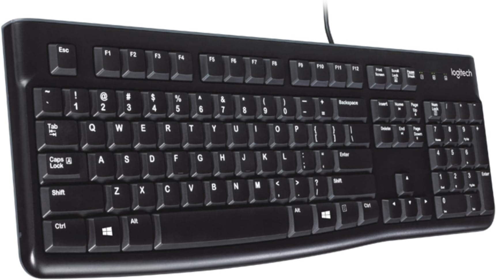 Logitech K120 Wired Keyboard for Windows, USB Plug-and-Play, Full-Size, Spill-Resistant, Curved Space Bar, Compatible with PC, Laptop, QWERTY UK English Layout - Black