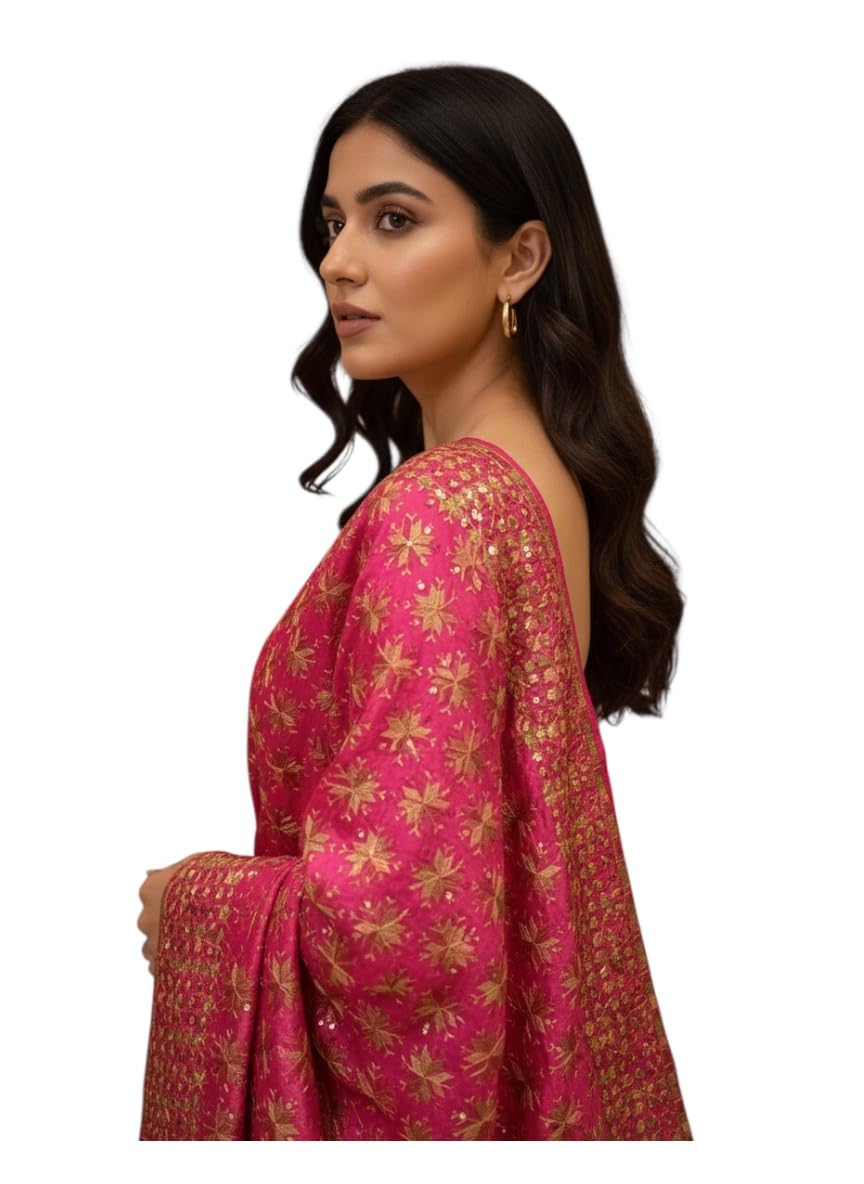 Dark Pink Phulkari Dupatta for Women and Girls, Traditional Punjabi Embroidered dupata, Pack of 1-picture-33
