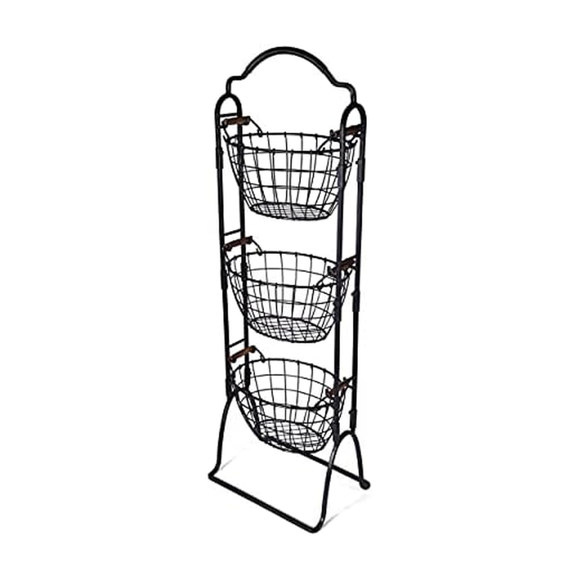 Gourmet Basics by Mikasa 5184916 Harbor Adjustable 3-Tier Metal Floor Standing Fruit/Home Storage Basket, Antique/Distressed Black and Copper