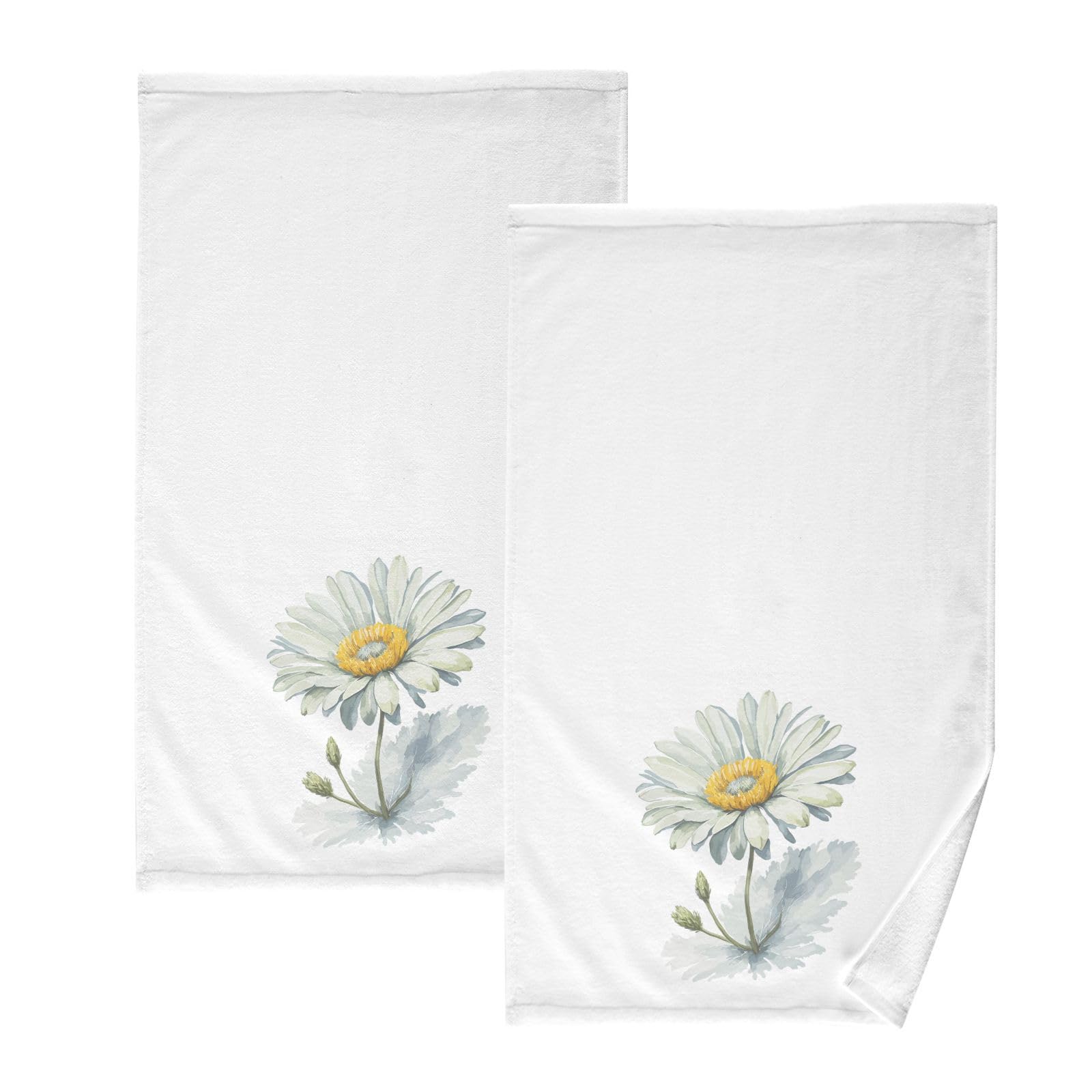 Cotton Hand Towels for Bathroom Set of 2 Watercolor Daisy White Flowers Floral Absorbent Soft Decorative Face Towels for Guest Gym Hotel Sports 16x28 in Towel