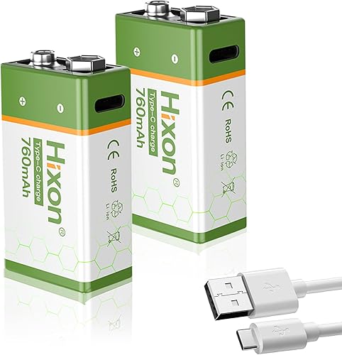 Miniatura 9 de Hixon Baterías de litio recargables USB de 9 V, baterías de iones de litio de larga duración de 760 mAh de 9 voltios con cable de carga tipo C