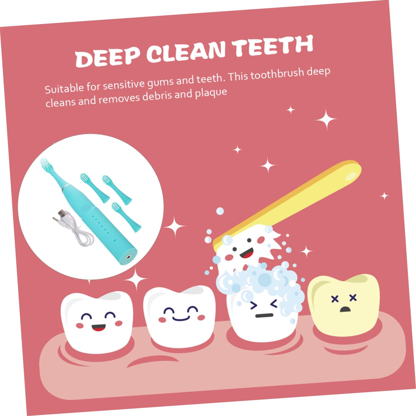 3juegos Cepillo De Dientes Eléctrico Infantil De Cartoon Para Niño Niña Portátil y Recargable Protección De Encías y Dientes Adecuado Para Manos Pequeñas