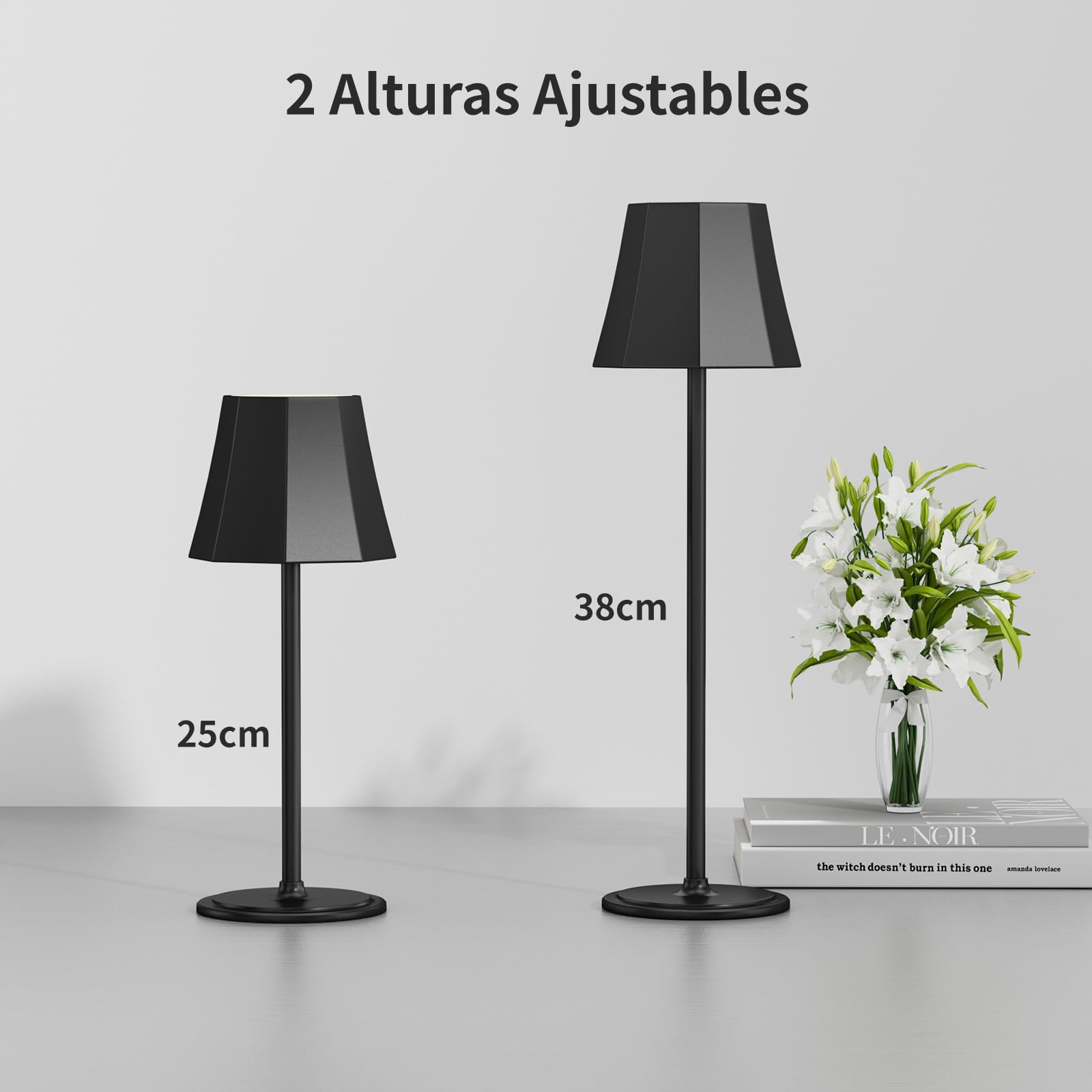 Suright Lámpara de Mesa Sin Cable con 3 Temperaturas de Color+RGB, Lámpara de Noche Recargable Brillo Ajustable, 2 Alturas Ajustables, IP54 Impermeable para Dormitorio, Sala, Restaurante, Camping